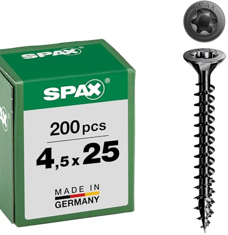 SPAX Vis universelle, 4,5 x 25, filetage total, tête fraisée, T-STAR plus T20, 4-CUT, zingué noir, 200 pcs - 1191040450253