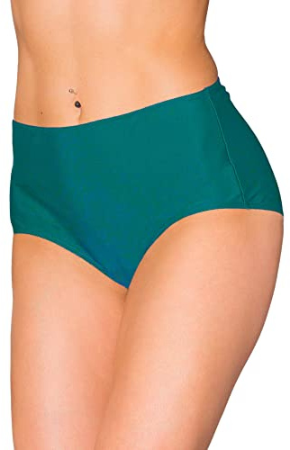 Aquarti Bikinihose Damen mit Hohem Bund – Klassische Bikinihosen für Damen in Großen Größen, Farbe: Smaragdgrün, Größe: 44