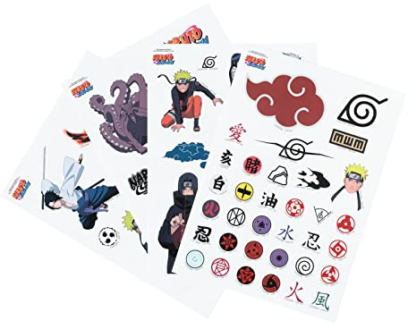 Grupo Erik Pegatinas Naruto impermeables y reutilizables. Paquete de pegatinas anime: 50 stickers Naruto, optimas pegatinas para móvil, ordenador, tablet, etiqueta para botellas