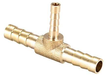 QUARKZMAN 6x4x6mm T-Forma Latón Espiga Manguera Montaje Reductor x 1uds 3 Vía Conector Acoplador para Manguera Conexión, Conector de Lengüeta de Latón [Dorado Tono]