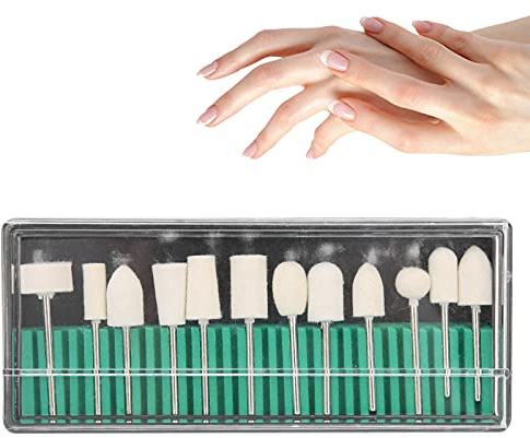 Haosie 12PCS Wool Felt for Women Nail Grinding Polishing, Nail Drill Bits Set Accessory, Polishing Buffing Wheel, File Heads Tools