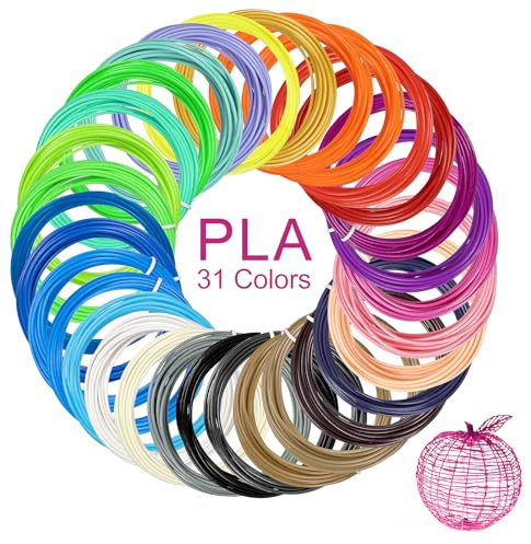 Kretrum 3D-Stift-Filament-Nachfüllpackungen, 31 Farben, 1,75 mm, PLA, kompatibel mit SCRIB3D MYNT3D Keiare 3D-Stiften, die meisten 1,75 mm 3D-Druckstifte, nicht passend für 3Doodler Start+ Stift, jede