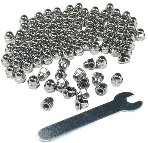 ZDingTech 100pcs M3-0.5 Acorn Cap Nuts,M3-0.5 Cap Nuts,Acorn Hex Cap Dome Head Nuts,Dome Nuts,304 Stainless Steel Acorn Nuts,Hardware Nuts,18-8,Bright Finish with Open End Wrench