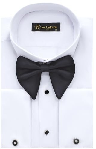 Jack Martin Chemise de Smoking Blanche pour Hommes avec col cassé et Poignets Mousquetaires | Boutons de Manchette et nœud Papillon Noir Inclus | Chemises habillées de Luxe pour Hommes (Simple, S)