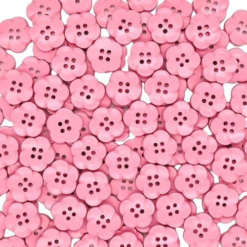 CANDEOLA 50-Pcs 11/16 Flower Resin Buttons | Bulk Pink Flower Buttons for Sewing Crafts Shirts Clothes Decorations (17mm, Pink)