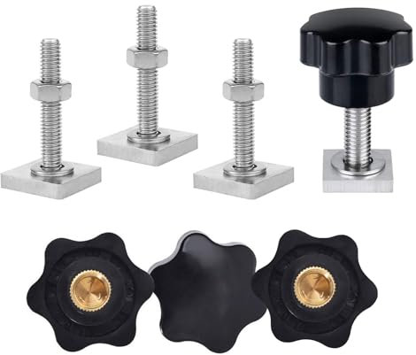 T Nut Adapter, Nutensteine Dachträger, T Nut Nutensteine, mit Sterngriffmutter und Unterlegscheiben, zur Befestigung von Fahrrädern, Dachboxen, Dachkörben, Skiausrüstung, 4 Stück，M6