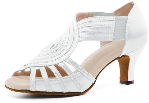 HIPPOSEUS Chaussures de Danse Latine pour Femme Satin Peep Toe Salsa Tango Bachata Chaussures de Danse