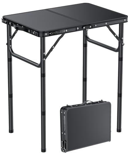 GARLLEN Tavolo Pieghevole da Campeggio,58x40 cm,3 Altezze Regolabili (26/48/70 cm),Tavolo Pieghevole Salvaspazio per Picnic,Giardino,Nero
