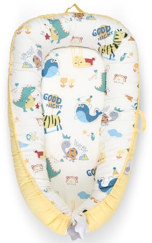 Baby Nest for 0-12 Months, Baby Essentials for Newborn Boys Girls, Baby Lounger, 100% Cotton Baby Nest Pod, Newborn Gifts (Yellow)