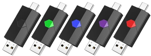 Aiibe 64GB USB C Flash Drive 5 Pack Type C + USB-A Dual Thumb Drive USB2.0 Memory Stick 64GB Flash Drives Push-Pull Portable Stick 64 GB (5 Pack, Black Green Red Blue Purple)