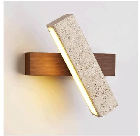 SJHPZG Aplique de Pared LED Cuadrado de travertino con rotación de 180°, de Piedra Natural, para Interiores, luz cálida de 3000 K, Moderno Aplique de Madera para baño Dormitorio y Sala