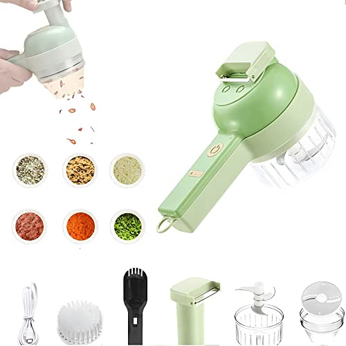 Set di tagliaverdure elettrico portatile 4 in 1, robot da cucina wireless per aglio, peperoncino, cipolla, sedano, zenzero, carne, con pennello