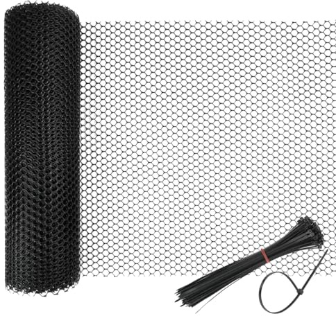 FOCCTS Chicken Wire Mesh Roll with 100 Pcs Fixed Straps, Heavy Duty Garden Plastic Fencing Net, Durable Rust-Proof Poultry Breeding Fence & Temporary Yard (40cm x 6m (8mm holes))