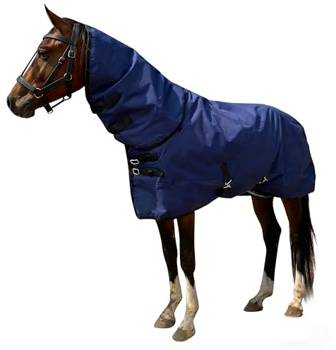 BIGANTTOW Winter Horse Blanket, Water Resistant Turnout Blanket, 220-Gram Polyester Fill, Medium Weight, 78 Inches, Horse Blankets for Real Horses (Navy Blue, US78 in(EU145cm))