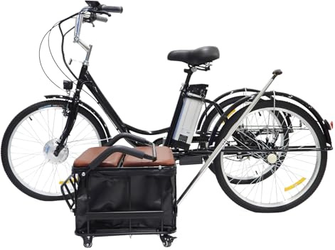 Triciclo elettrico da 24 pollici per adulti, bici elettrica con sedile posteriore, veicolo elettrico a tre ruote, triciclo elettrico con batteria al litio da 36 V 12 Ah, portata massima 150 kg (black)