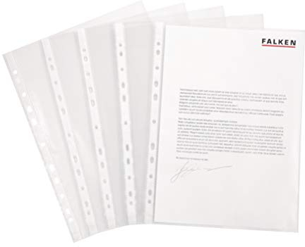 Original Falken 100er Pack Economy PP-Kunststoff Prospekthüllen. Für DIN A4 transparent glasklar oben offen Klarsichtfolie Plastikhülle Klarsichthülle ideal für Ordner Ringbücher und Hefter