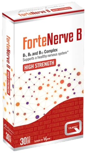 Quest - ForteNerve B High Strength Vitamin B Complex Supplement. Vitamin B1, B6 and B12 for Healthy Nervous System & Cognitive Performance, Tiredness and Fatigue. Vegan, Gluten-Free (30 Tablets)