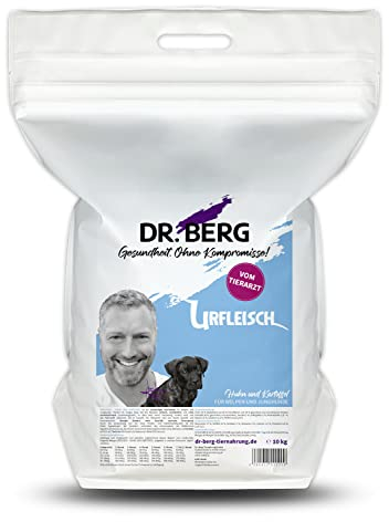 Dr. Berg URFLEISCH Huhn & Kartoffel für Welpen & Junghunde - Getreidefreies, hypoallergenes Hundefutter - Trockenfutter mit viel FRISCHFLEISCH - extra verträglich und lecker (10 kg)