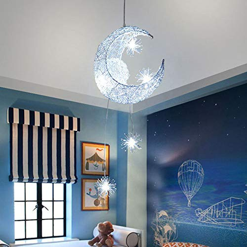 LED Ceiling Light, Beautiful Fairy Lamp Moon and Stars Pendant Light for Living Room and Bedroom without Flicker, Great Gift for Child and Friend