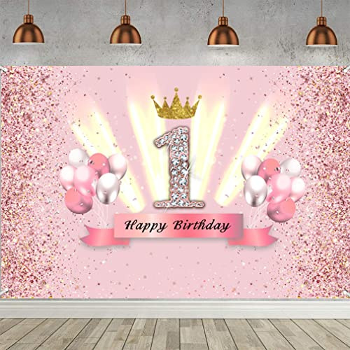 Pancarta de Primer Cumpleaños, Decoración de Oro Rosa para Niña, Cartel de Tela, Póster de Aniversario