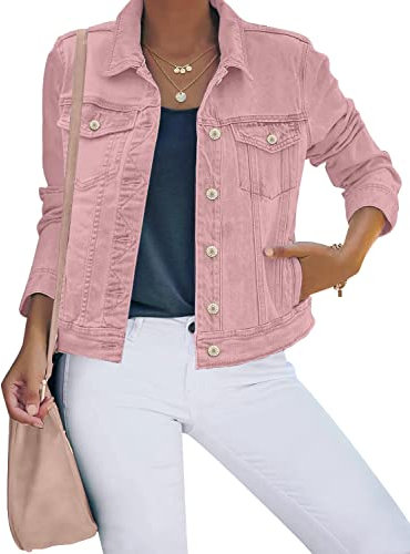 Roskiky Spring Damenjacke Rosa Jeansjacke Jacken für Damen Uk Damen Rosa Jeansjacken Damen Jeansjacken Rosa Größe L passt 44-46