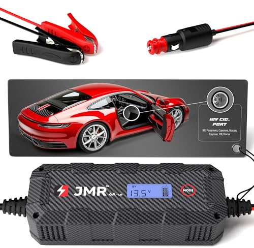 JMR Battery Charger for Porsche 911 Panamera Cayenne Macan Cayman 718 Boxter All Models Trickle Charger Conditioner Maintainer (UK Plug, Add Lithium Mode)