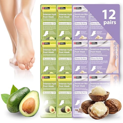 Innerest Original Derma Beauty Foot Mask 12 Pairs Shea Butter + Avocado Foot Mask - Foot Masks after Callus Remover Pedicure Supplies