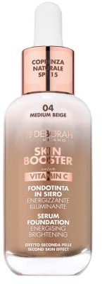 Deborah Milano - Skin Booster Fondotinta in Siero SPF 15, N.4 Medium Beige, Energizzante e Illuminante, con Vitamina C, Effetto Naturale, Uniforma l'Incarnato, 30 ml