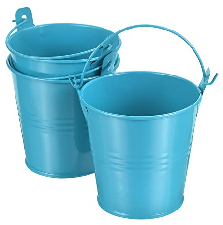 PATIKIL 3 Height Mini Metal Bucket, 3 Pack Colorful Metal Succulents Pot Party Decorative Pails with Handles for Small Succulents, Blue