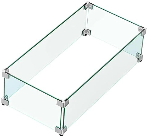 MESIDA Eldstad glas vindskydd, eldstad i härdat glas, tjockt och robust, med hårt hörnfäste i aluminium och gummifötter 73 cm x 33 cm x 15 cm