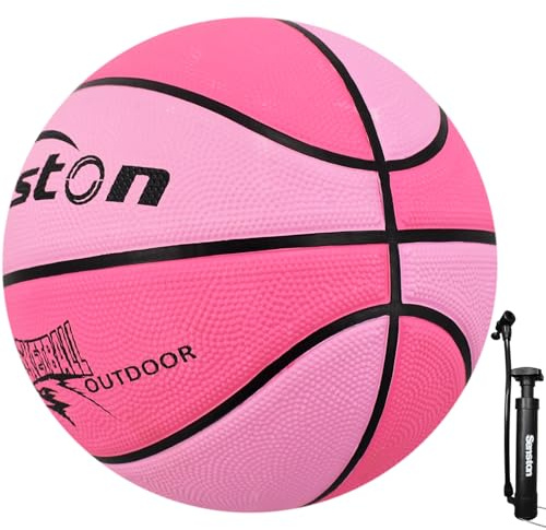Senston 27.5'' Outdoor Basketball Excellent Elasticity/Grip Rubber Basketballs with Pump, Durable Size 5 Pink Basketball