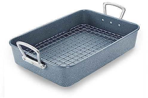 Bandeja De Horno Con Rejilla De Enfriamiento Sartén Rectangular Con Mango Bandeja De Acero Al Carbono Para Asar Pavo Pollo Bife Carne Verduras Pasta Etc 44.5cm