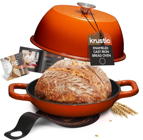 Krustic Enameled Cast Iron Dutch Oven for Sourdough Bread Baking | 6 Quart Pot with Lid | 10 Inch Ceramic Enamel Thick Coated Cookware Set with Non Stick Silicone Baking Mat for Cooking | 6 Qt |