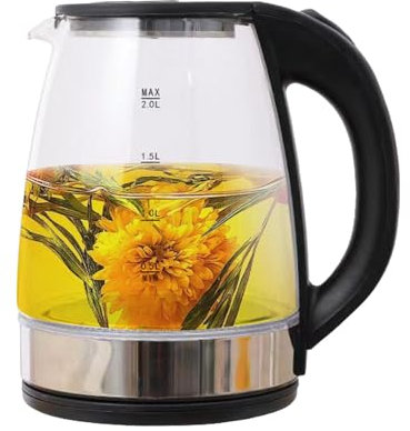 Fravsiu Hervidor eléctrico de hervidor de agua rápido y silencioso, hervidor de cristal, hervidor de agua de cristal de 2 L, hervidor eléctrico de vidrio de apagado automático, para cocinas caseras,