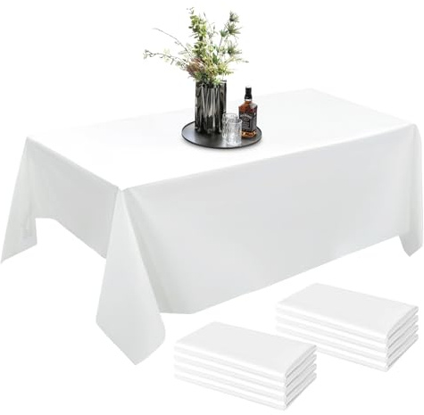 Engångsduk vit, 8 stycken plastbordsduk, 137 x 274 cm premium rektangulär bordsöverdrag trädgårdsduk vattentät födelsedagsdukar för bröllop fest grillning picknick