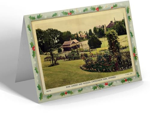 CHRISTMAS CARD - Vintage Wales - Rose Garden & Pavilion Cwmdonkin Park Swansea b
