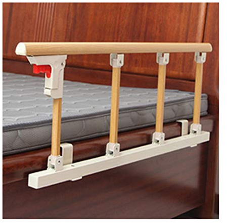 Barandilla de seguridad plegable de aleación de aluminio de grado hospitalario, diseño de grano de madera amarilla, mango ajustable, barandilla de cama para personas mayores y adultos con barra de