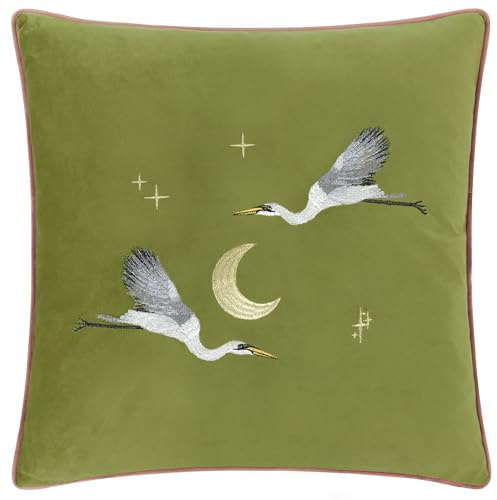 Paoletti Funda de cojín de Terciopelo Bordado Moonlit Flight Oliva - 45x45cm