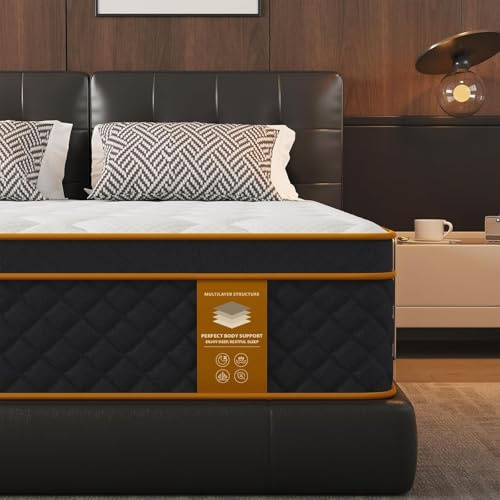 Qabefy Queen Mattress, 10 Inch Memory Foam Hybrid Mattress in a Box, Medium Firm and Individually Pocket Springs - Pressure Relief, Motion Isolation