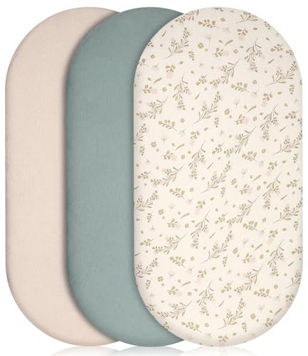 Hixava 3 Stück Baby-Bettlaken,Universelle Spannbettlaken für Kinderwagen 100% Musselin-Baumwolle Baby Spannbettlaken Moseskorb Stubenwagen Baby Spannbetttuch Bezug Bettlaken Babybett 83x 43cm