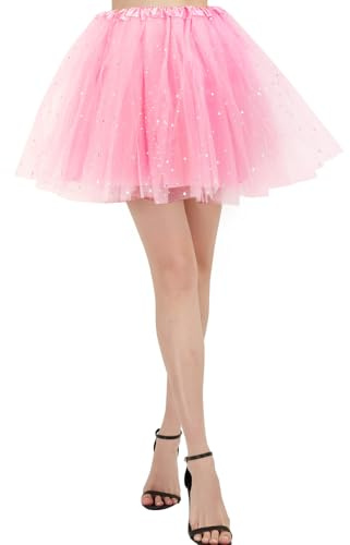 BALAYSIER Tutukjolar för flickor och kvinnor fodrad tyllkjol med stjärnpaljetter klassisk 4 lager elastisk balett-tutu för dans cosplay fester