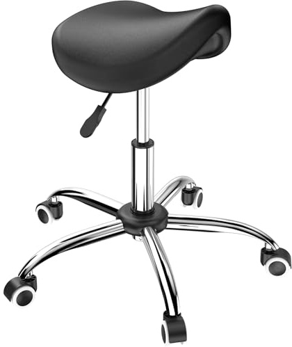 Eueiykw Professional Saddle Stool with Wheels Rolling Saddle Stool with Extra-Wide Base Heavy-Duty Stable Stool Adjustable Height Ergonomic Chair for Office, Workshop, Salon & Clinic