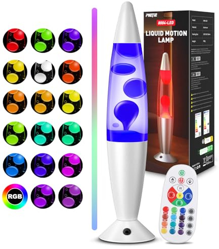 PHEJIE T90769-S-EU-1 Lámpara de Lava LED con Mando a Distancia, 17 Colores Cambiantes con Modo Automático, Temporizador 8H, Alcance 15m, Lámpara de Ambiente para Dormitorio, Oficina, Salón