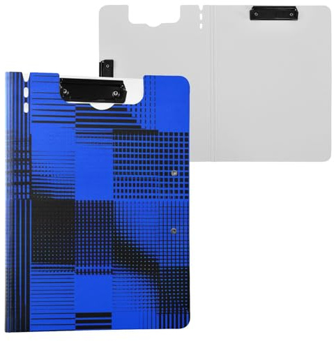 Portablocco pieghevole a scacchi blu elettrico nero A4 portablocco raccoglitore orizzontale e verticale doppie clip scuola con copertina