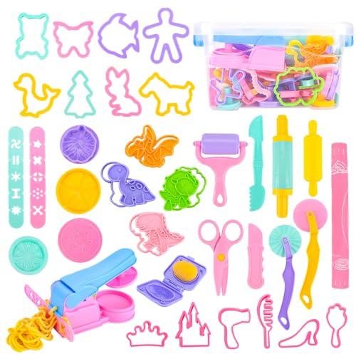 ZUSUZU Accessoires Pate a Modeler pour Enfants,40 Pièces Accessoire Pâte à Modeler,Dough Modelers Kit pour Modelers Les Extrudeuses Avec Boîte de Rangement