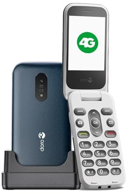 Doro 2820 4G Unlocked Basic Mobile Phone for Seniors, Large Buttons, Camera, Assistance Button (Without Cradle) - Blue/White (Renewed)