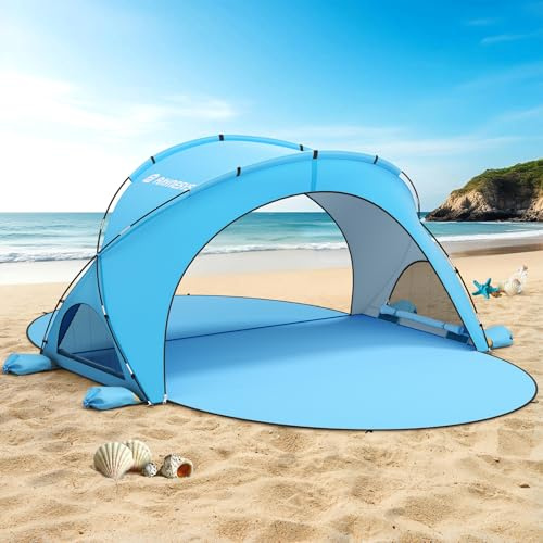 Raynesys Tienda de Playa, 1-6 Personas Toldo para Playa 2 Puertas con Cremallera, Protección Solar, Protección UV UPF50+, Tienda de Playas Portátil para Acampar y Pescar, Azul