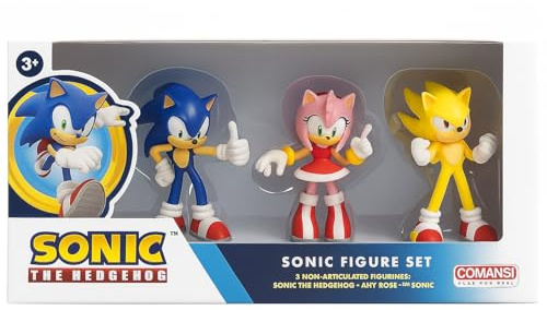 MARUKATSU Set Colección de Figuras Sonic 3 Figuras de 9 cm. Incluye: Sonic, Amy Rose y Super S. Figuras Coleccionables