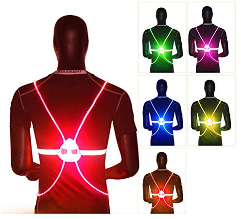 Gilet Riflettente a LED, Gilet di Sicurezza Ad Alta visibilità con 4 Luci a LED per la Corsa in Bicicletta, da Corsa Notturno Lavabile e Confortevole per Gli Sport (Blue)