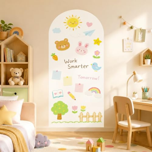 Magnettavla för barn, självhäftande, 100 x 45 cm, magnetisk vägg, barnrum med färgglada kritpennor och rengöringsduk, Montessori magnetvägg, inlärningsspel, magnetisk rittavla för pojkar och flickor